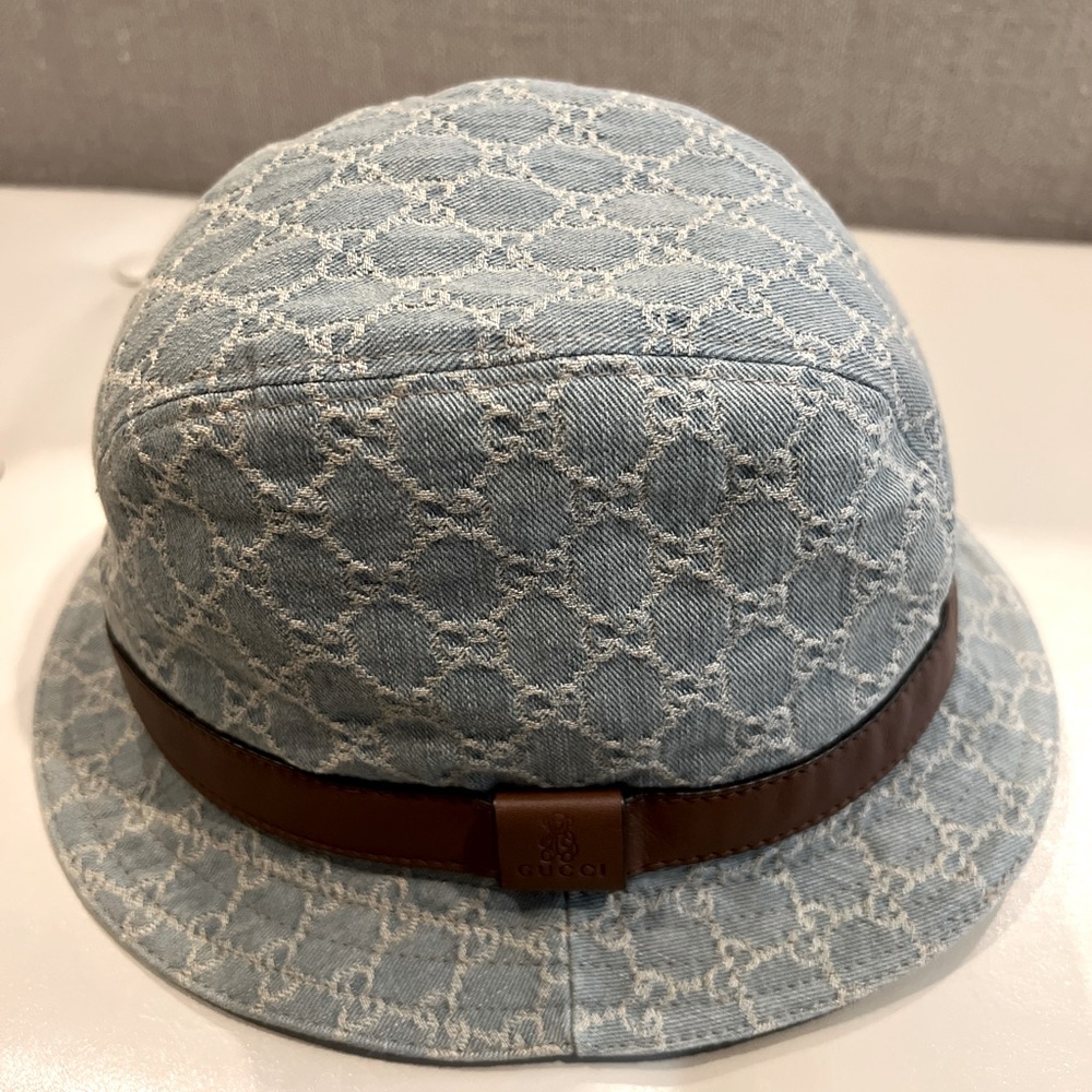 Gucci kids denim leather trimmed hat